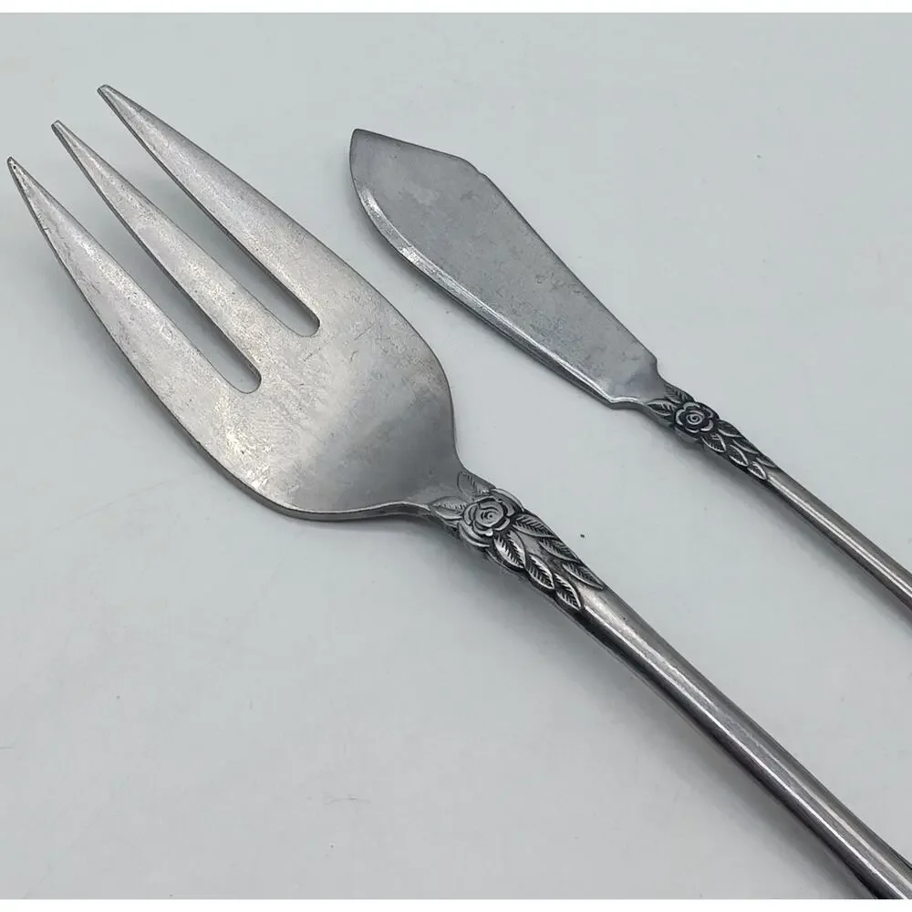 Vtg Stanley Roberts Cold Meat Serving Fork Master Butter Knife SRB10 Roses MCM